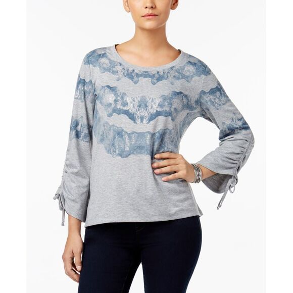 Style & Co Drawstring Sleeve Printed Top - Picture 1 of 4